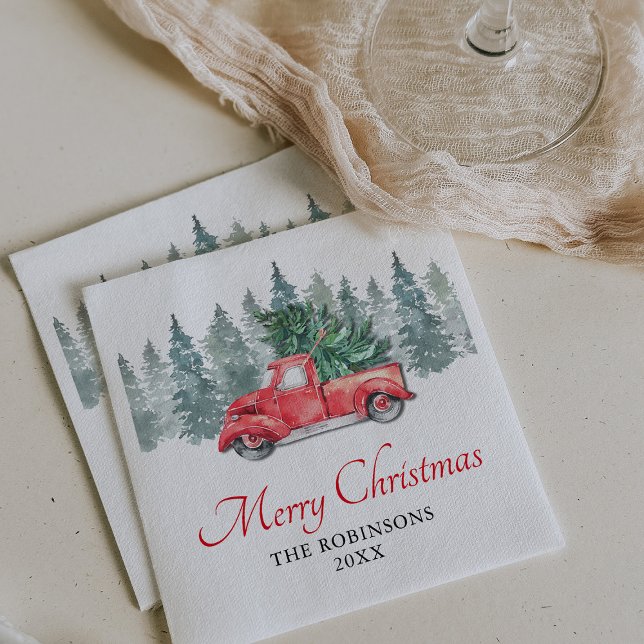 Vintage Red Truck Christmas Holiday Dinner Napkin (Creator Uploaded)