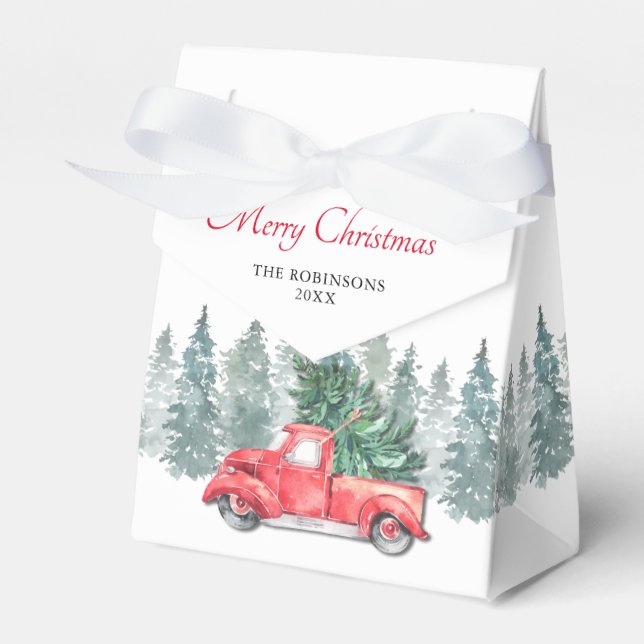 Vintage Red Truck Christmas Holiday Party Favour Box (Front Side)