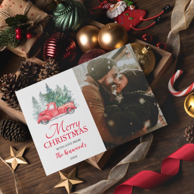 Vintage Red Truck Christmas Holiday Photo (Creator Uploaded)