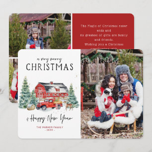 Vintage Red Truck   Christmas Holiday Photo Card