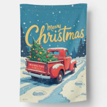 Vintage Red Truck Christmas House Flag