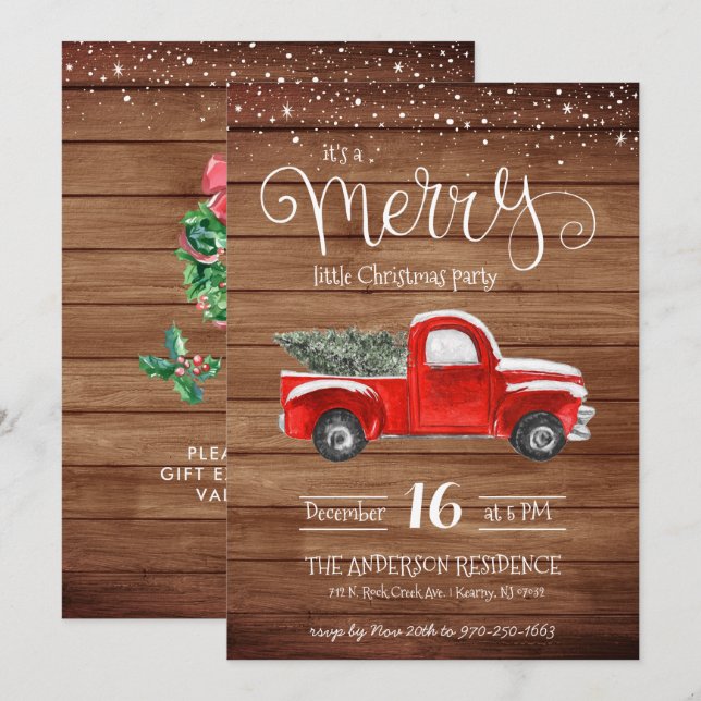 Vintage Red Truck Christmas Invitation (Front/Back)