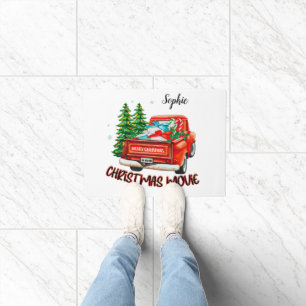 Vintage Red Truck Christmas Movie Doormat
