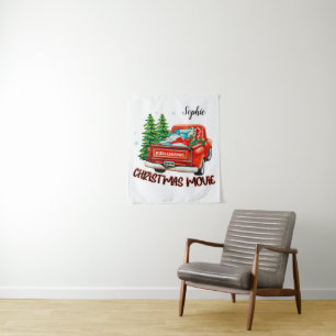 Vintage Red Truck Christmas Movie Tapestry