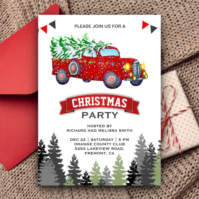 Vintage Red Truck Christmas Party Invitation (Creator Uploaded)