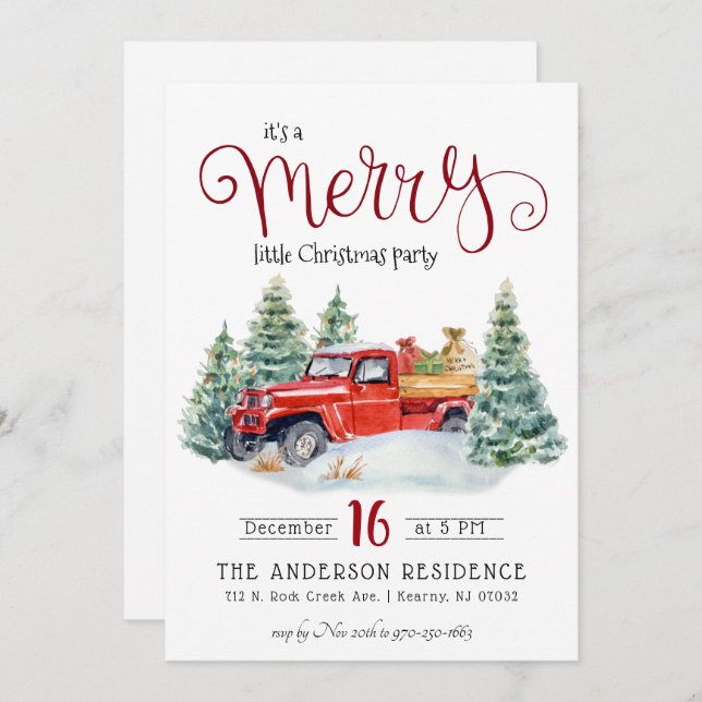 Vintage Red Truck Christmas Party Invitation (Front/Back)
