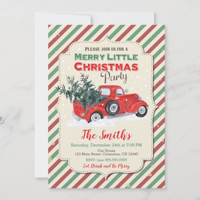 Vintage Red Truck Christmas Party Invitation (Front)