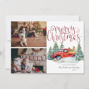 Vintage Red Truck   Christmas Photo Collage Holiday Card