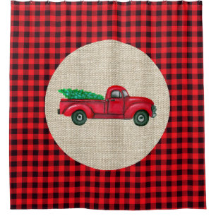 Vintage Red Truck Christmas Shower Curtain