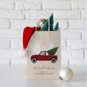 Vintage Red Truck Christmas Small Gift Bag
