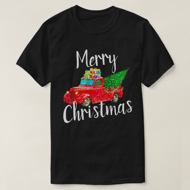 Vintage Red Truck Christmas T-Shirt (Design Front)
