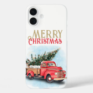 Vintage Red Truck Christmas Tree iPhone 16 Plus Case