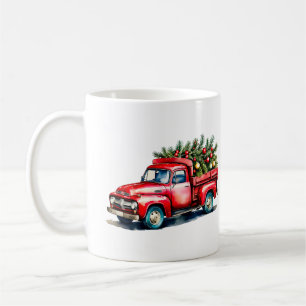 Vintage Red Truck Christmas Tree Coffee Mug