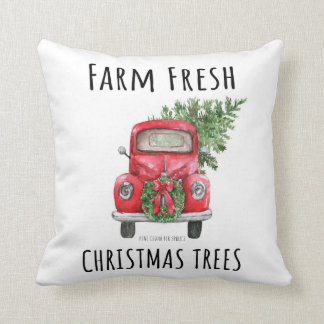 Vintage Red Truck Christmas Tree Cute Farmhouse Cushion