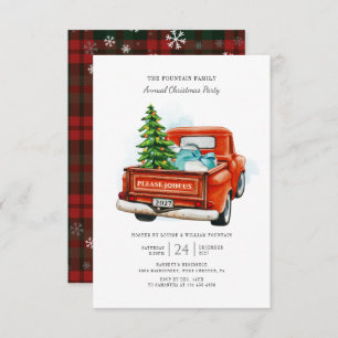 Vintage Red Truck Christmas Tree Family Party Card