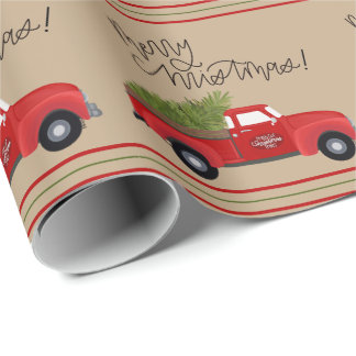 Vintage Red Truck, Christmas Tree Kraft Wrap Wrapping Paper