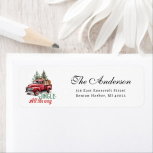 Vintage Red Truck Christmas Tree Return Address Label