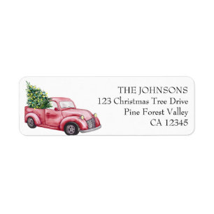 Vintage Red Truck Christmas Tree Return Address Label