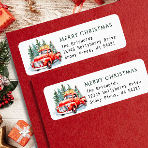 Vintage Red Truck Christmas Tree Return Adress Address Label