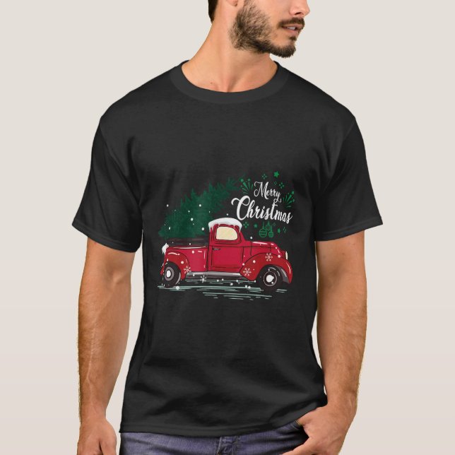 Vintage Red Truck Christmas Tree  T-Shirt (Front)