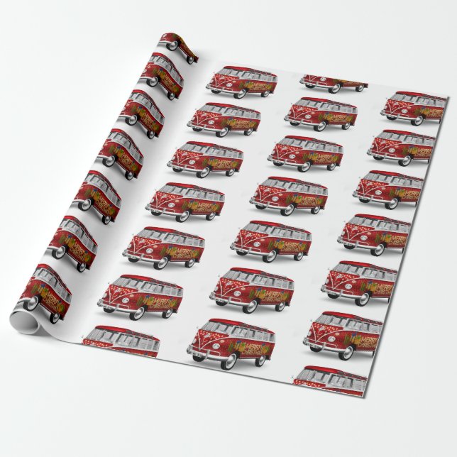Vintage Red Truck Christmas Wrapping Paper (Unrolled)