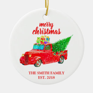 Vintage Red Truck Established Family Ornament