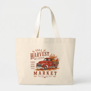 Vintage Red Truck Fall Harvest Market Pumpkin Tote