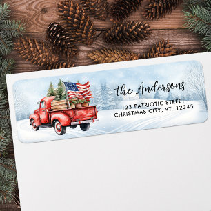 Vintage Red Truck Flag Holiday Return Address Label