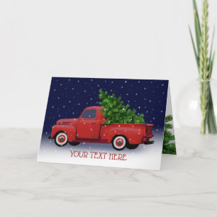 Vintage Red Truck Hauling Christmas Tree Card