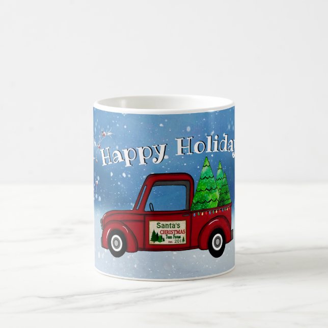 Vintage Red Truck Hauling Christmas Trees Mug (Center)