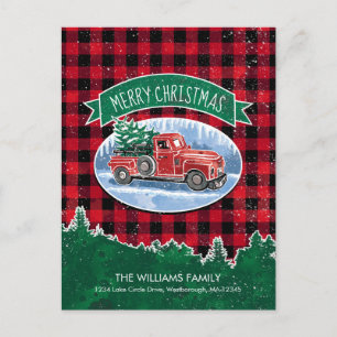 Vintage Red Truck Merry Christmas Holiday Moving Announcement Postcard