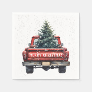 Vintage Red Truck Merry Christmas Napkin