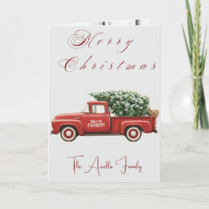 Vintage Red Truck Photo Folded Christmas Card