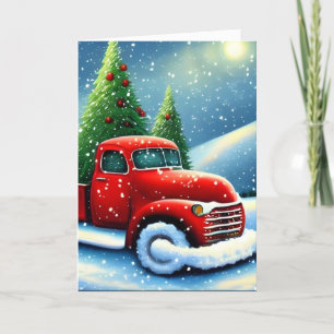 Vintage Red Truck Retro Christmas Trees Holiday Ca