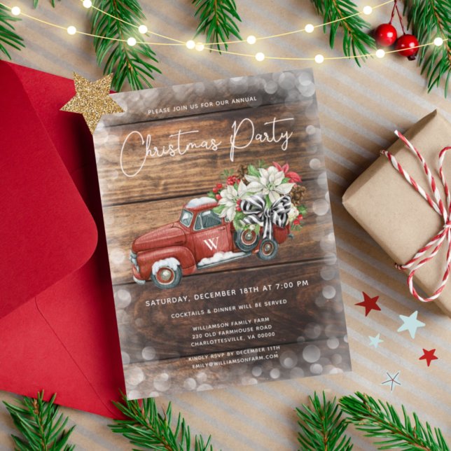 Vintage Red Truck Rustic Christmas Party Invite (Creator Uploaded)