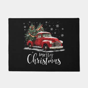 Vintage Red Truck Santa Tree Merry Christmas Funny Doormat