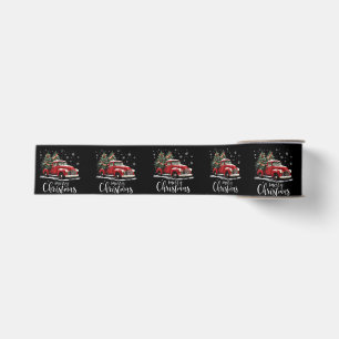 Vintage Red Truck Santa Tree Merry Christmas Funny Grosgrain Ribbon
