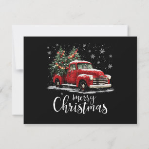 Vintage Red Truck Santa Tree Merry Christmas Funny Holiday Card