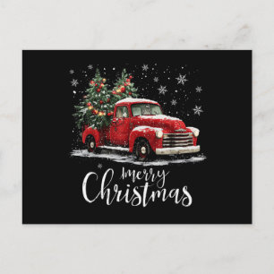 Vintage Red Truck Santa Tree Merry Christmas Funny Postcard