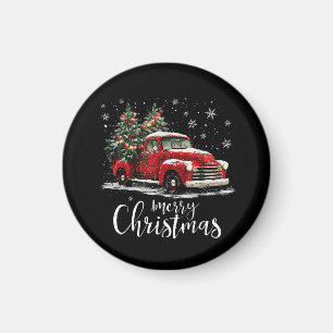 Vintage Red Truck SantaTree Merry Christmas Funny Magnet