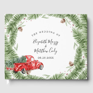 Vintage Red Truck Snow Christmas Wedding  Guest Bo Guest Book
