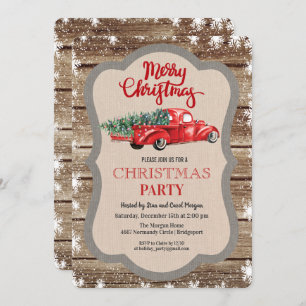 Vintage Red Truck Snowflake Christmas Invitation