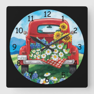 Vintage Red Truck Square Wall Clock