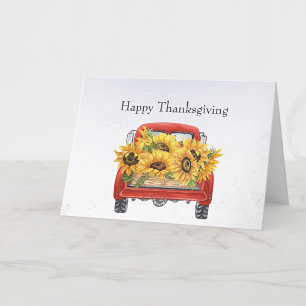 Vintage Red Truck Sunflowers Cargo Thanksgiving  Holiday Card