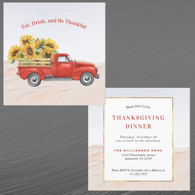 Vintage Red Truck Sunflowers Thanksgiving Invitation (Creator Uploaded)