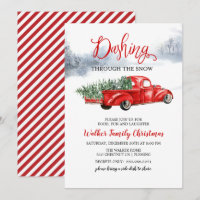 Vintage Red Truck Tree Christmas Invitation