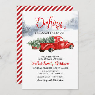 Vintage Red Truck Tree Christmas Invitation