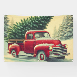 Vintage red truck with Christmas tree Banner