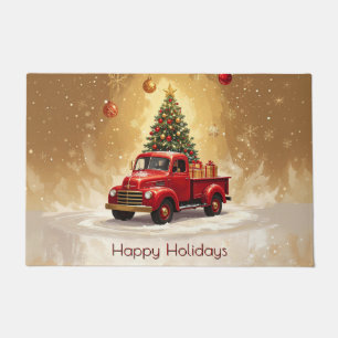 Vintage Red Truck with Christmas Tree Doormat