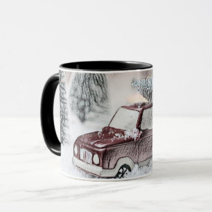 Vintage Red Truck with Christmas Tree drawing Mug